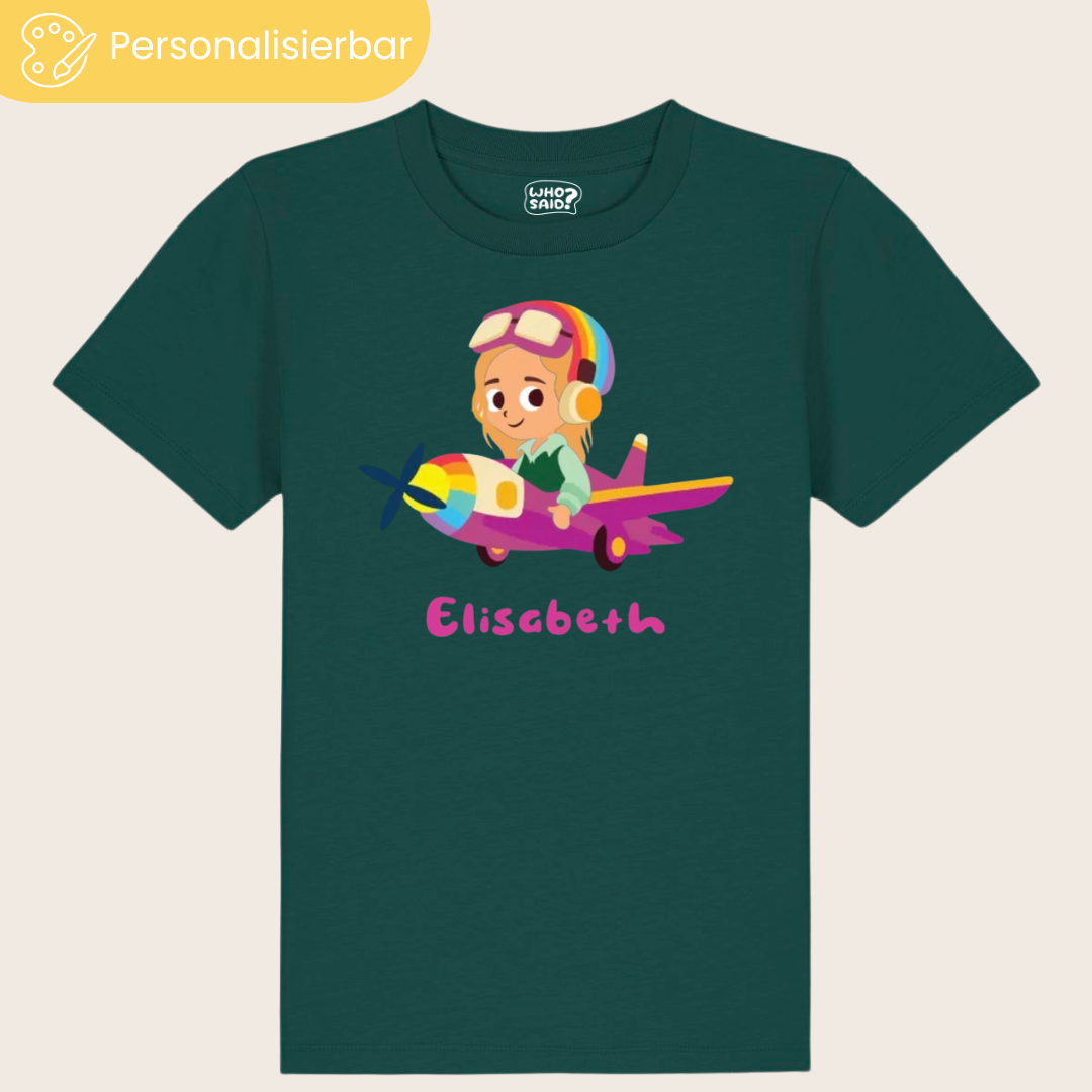 Personlisierbares T-Shirt für Kinder aus Biobaumwolle mit Flugzeug und Namen