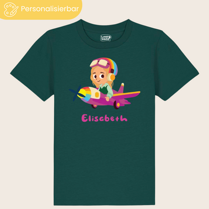 Personlisierbares T-Shirt für Kinder aus Biobaumwolle mit Flugzeug und Namen