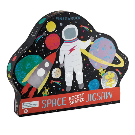 Floss and Rock - Space 80pc "Rocket" Shaped Jigsaw with Shaped Box - Puzzle - Who said