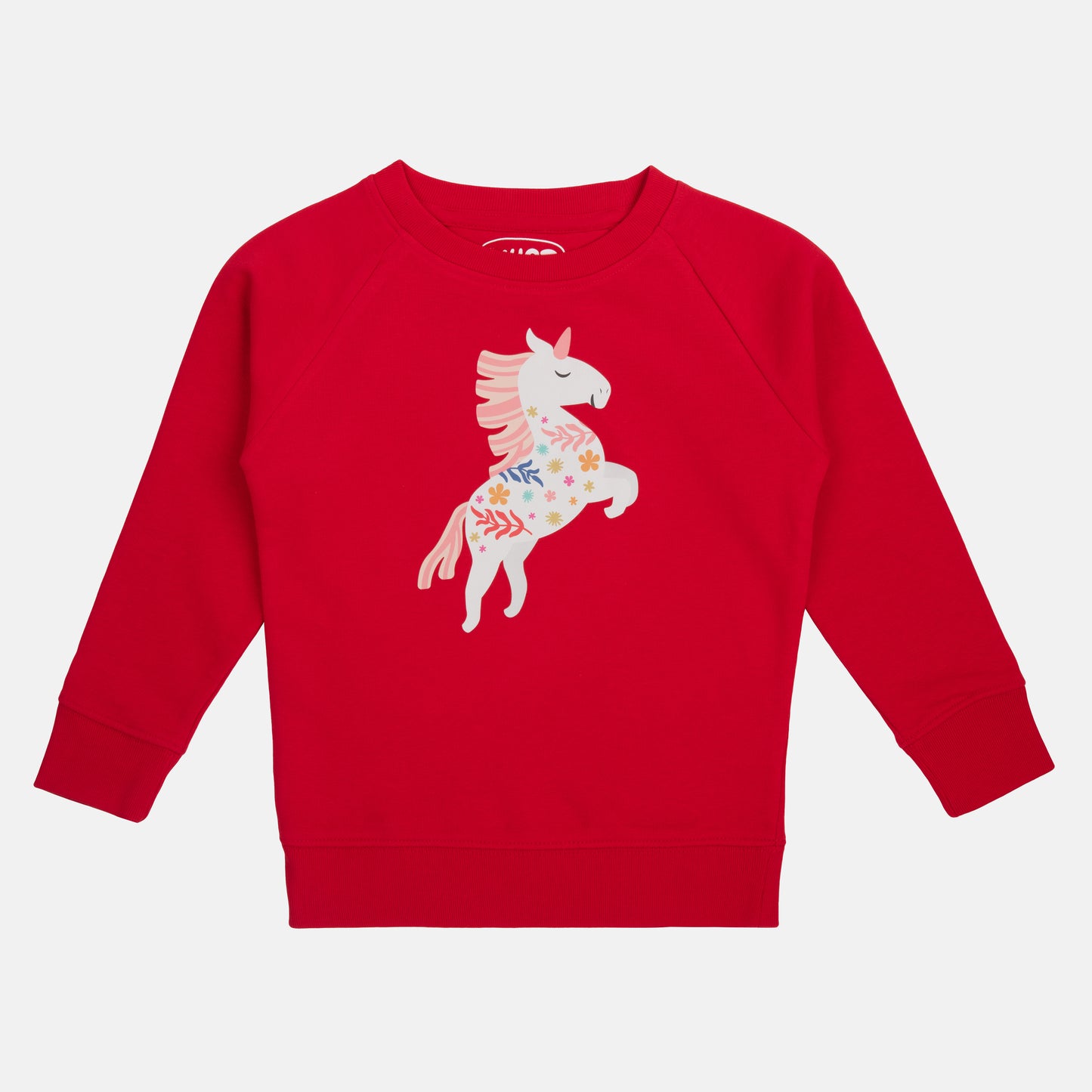 Who said nachhaltiger Sweater in Rot mit Einhorn-Print