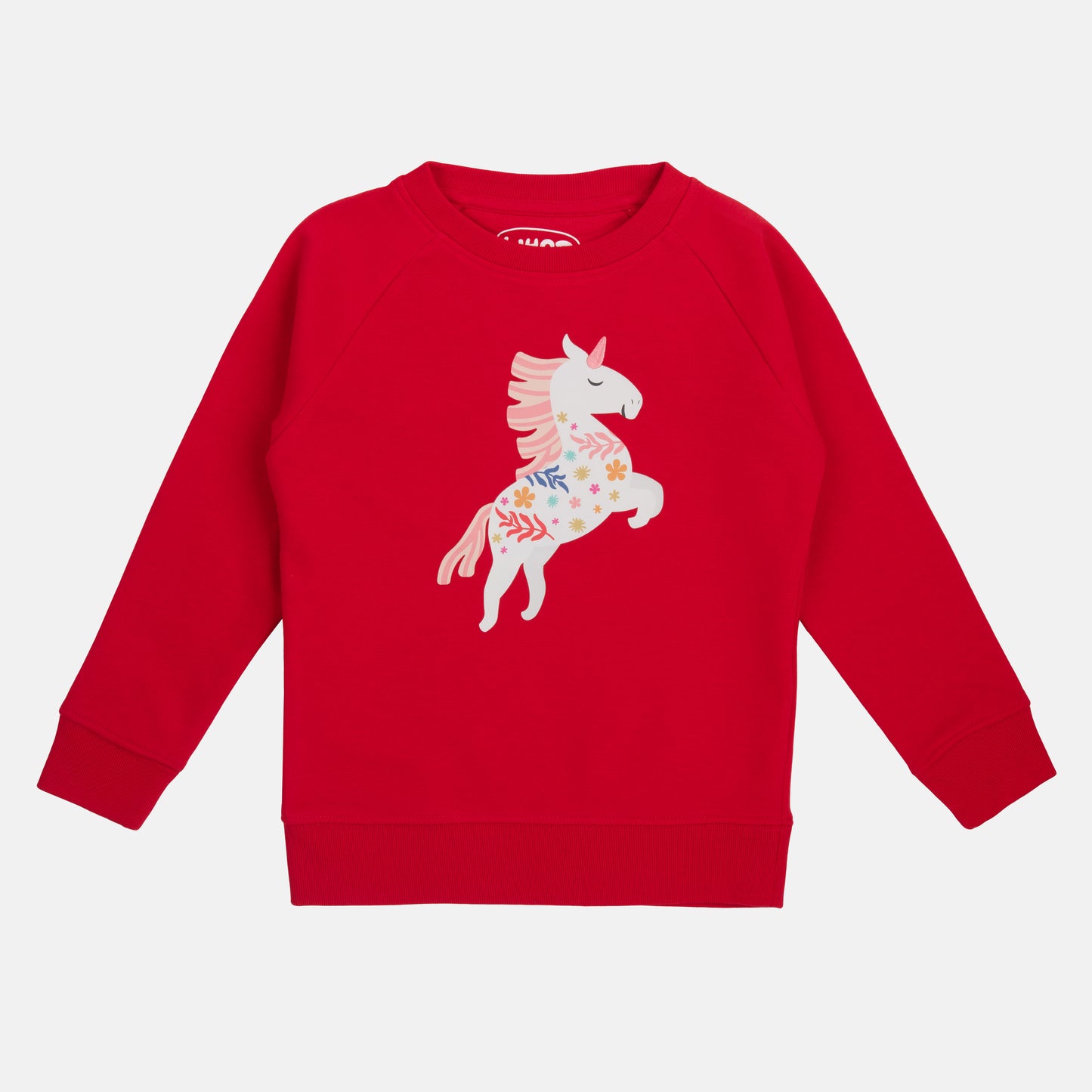 Who said nachhaltiger Sweater in Rot mit Einhorn